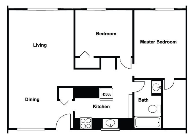 2 bedroom 1 bathroom floor plan at Copper Creek in Tucson, AZ